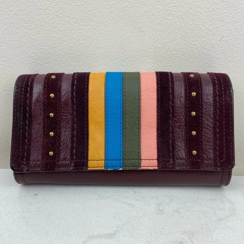Fossil Logan RFID flap claret red full size Wallet Multicolor Studded